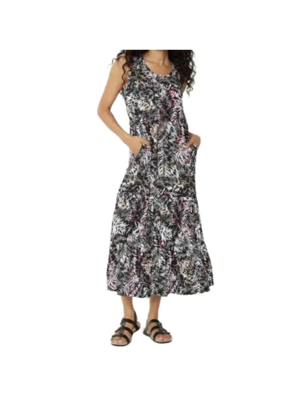 NEW Cuddl Duds Black & White Tropical Floral Maxi Tank Dress - Small